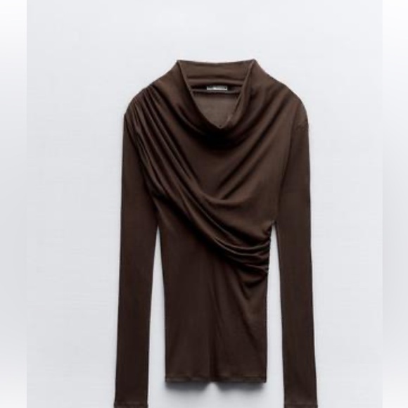 Zara Tops - Brown Long Sleeve Drape Top
